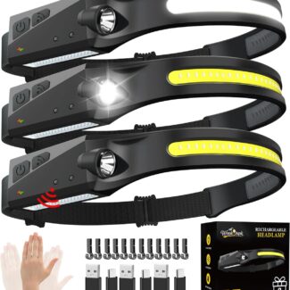Rechargeable Headlamp 3PCS, 230° LED Head Lamp, Head Lights for Forehead
